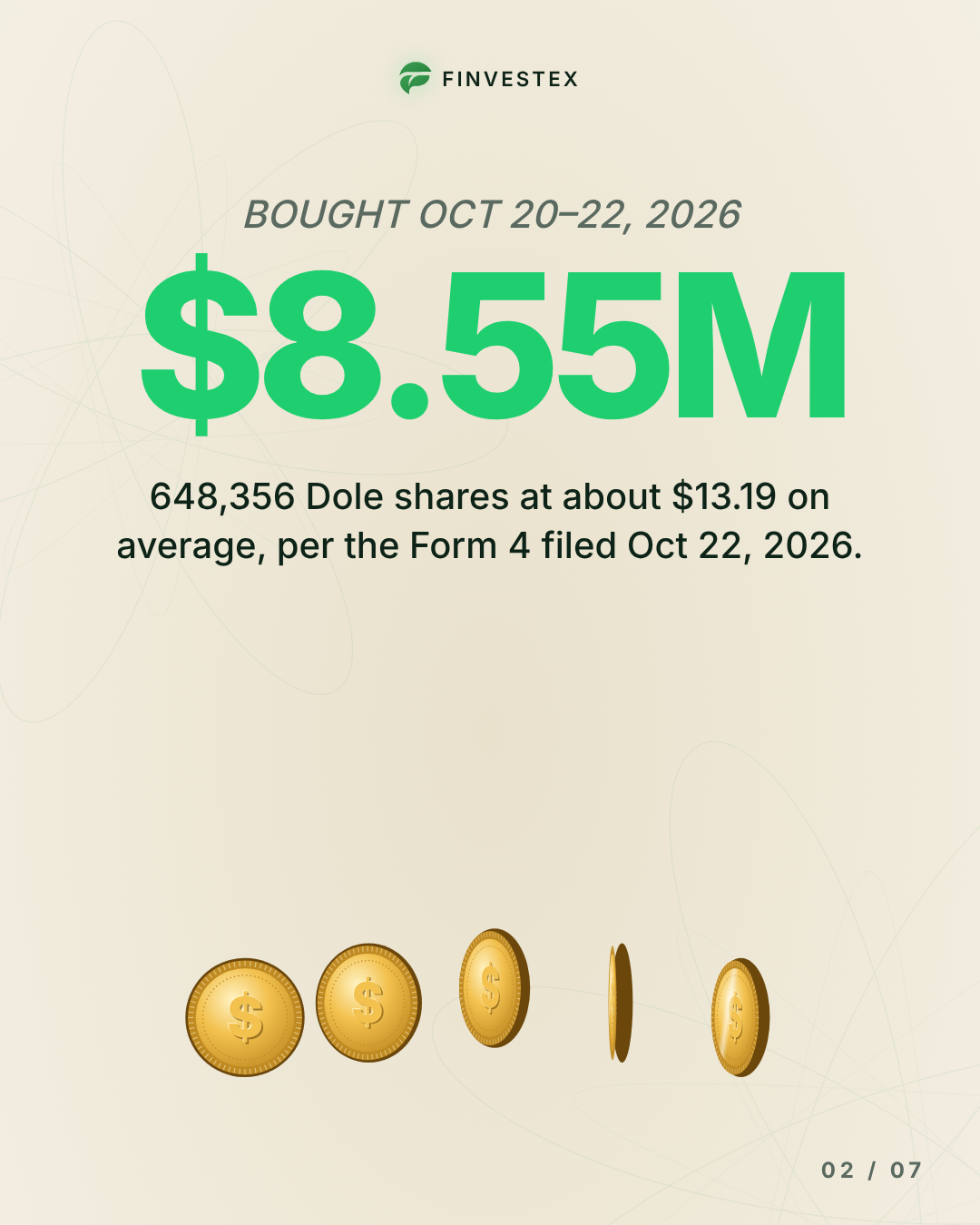 A 10% owner of Dole just spent $8.6 million buying more of its own stock — slide 2 of 7