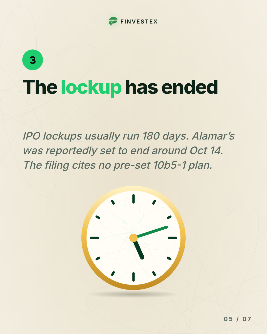 A VC fund sold $10.3M of Alamar stock at 76% above the IPO price — slide 5 of 7